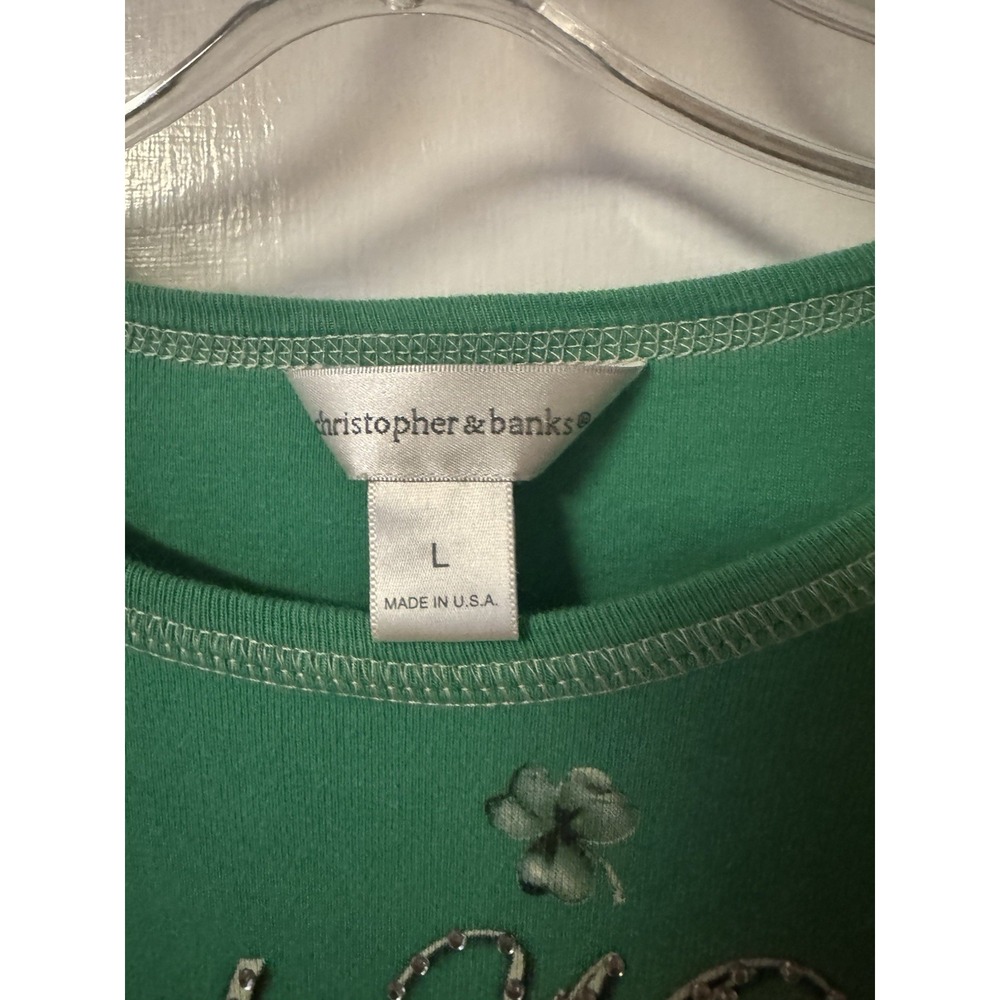 Christopher & Banks Women's Size L Irish Theme Cotton 3/4 Sleeve Cotton Shirt - Picture 5 of 15